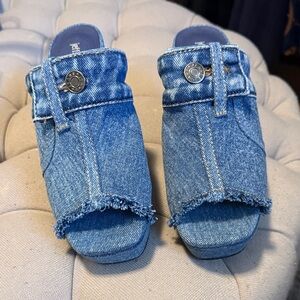 Jeffrey Campbell Denim Block Heel Mules